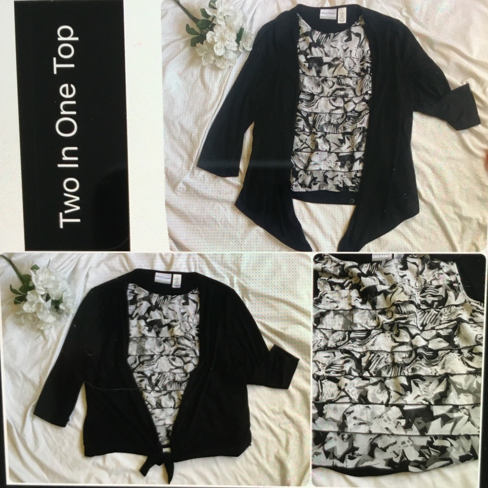 Alfred Dunner Black Monochrome Tie Front 2 In 1 Top LP